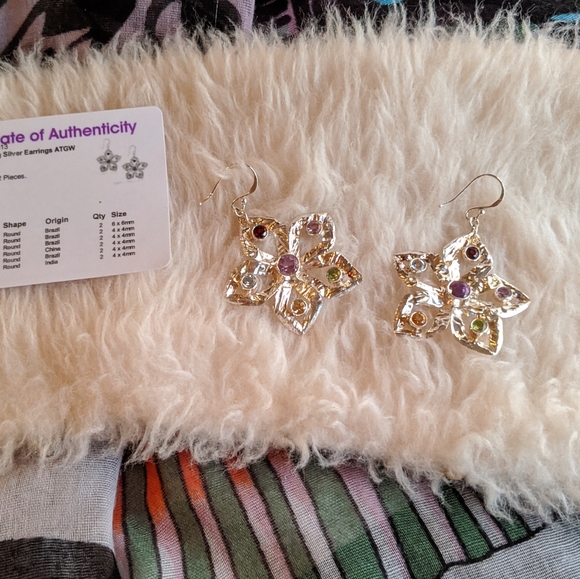 Multi Gemstone Star Earrings - Picture 6 of 7